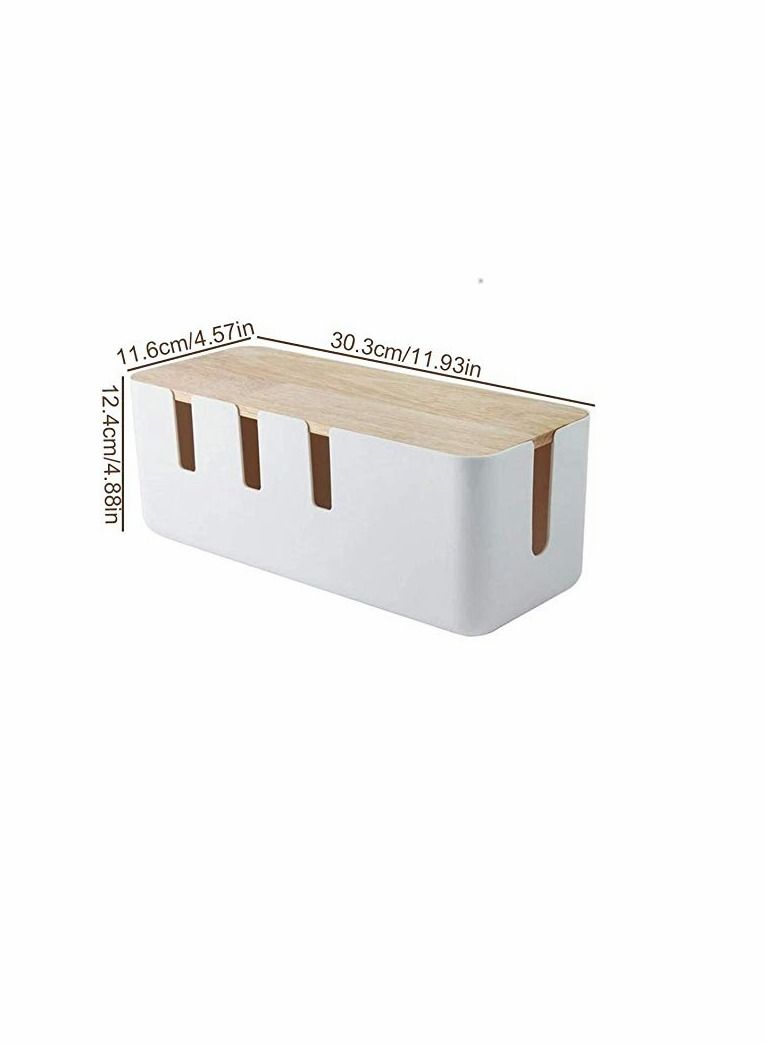 KASTWAVE Cable Management Box Cable Tidy Box Organiser Electrical Cable Tidy Box With Wooden Cover, Management And Organising Cable And Clear Desktop, 30 x12 x 11 Cm - Image 2