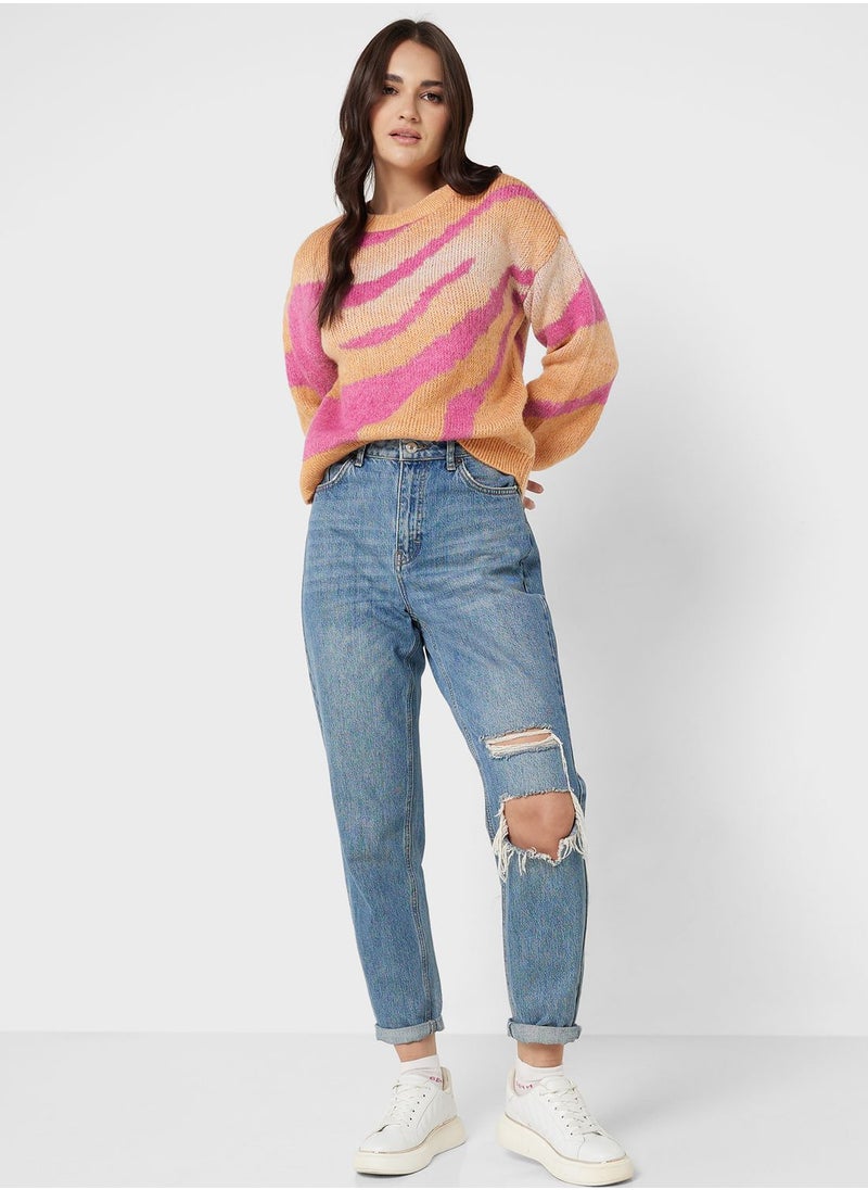 ONLY - Round Neck Printed Sweater - Image 1