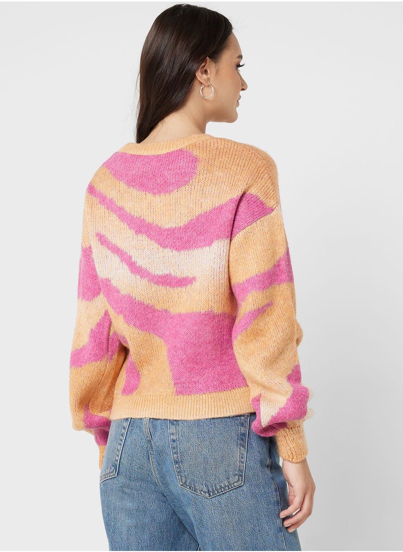 ONLY - Round Neck Printed Sweater - Image 1