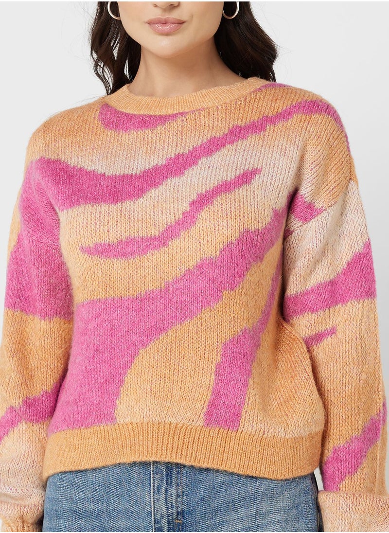 ONLY - Round Neck Printed Sweater - Image 1