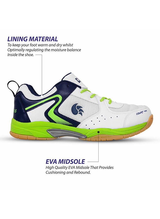 DSC Court 44 Badminton Shoes for Men and Boys with Natural Crape Rubber Non Marking Outsole White-Navy-Green 9 UK - Image 4