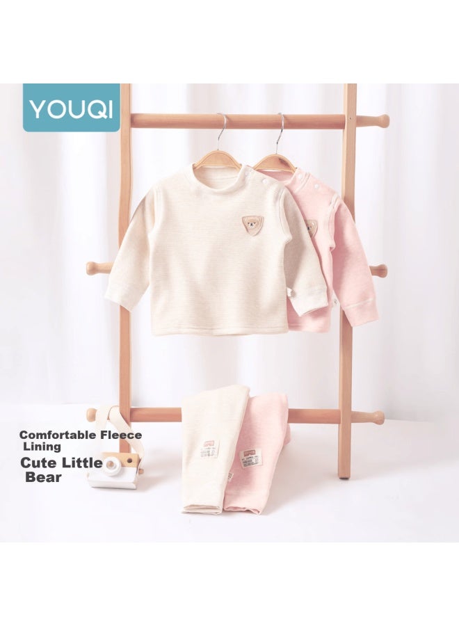 Youqi Baby Autumn Winter Outfit Fleece Lined Thermal Underwear Set Thickened Close-fitting Base Layer Homewear