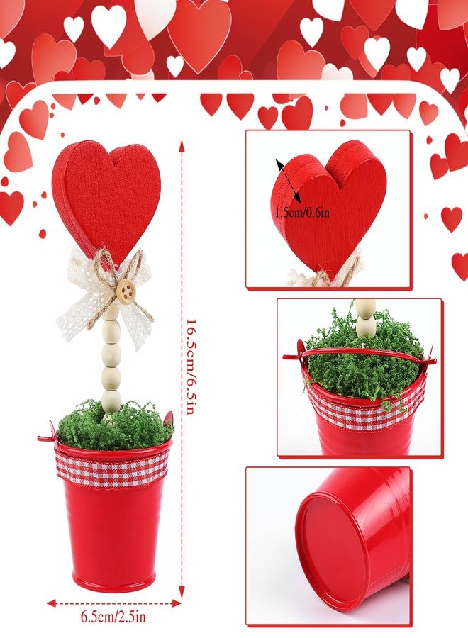 Fangoo Heart Shaped Wooden Potted Sign Set, 3 Piece Mini Tabletop Centerpiece, Tiered Tray Decor - Image 2