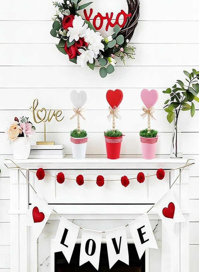 Fangoo Heart Shaped Wooden Potted Sign Set, 3 Piece Mini Tabletop Centerpiece, Tiered Tray Decor - Image 5