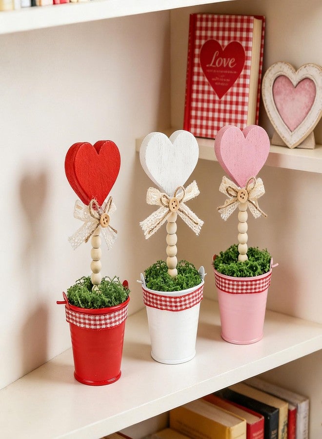 Fangoo Heart Shaped Wooden Potted Sign Set, 3 Piece Mini Tabletop Centerpiece, Tiered Tray Decor - Image 4