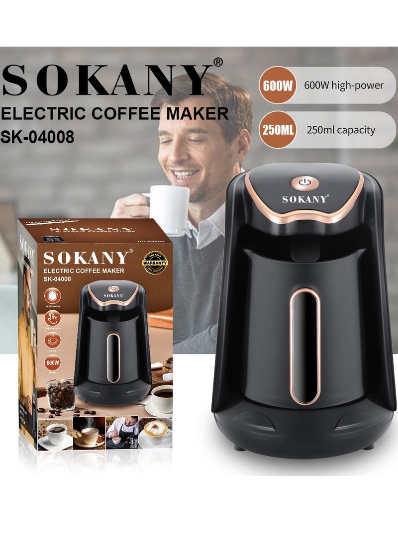 سوكاني - ماكينة صنع القهوة التركية، إبريق قهوة كهربائي، 600 واط، 250 مل، SK-04008، أسود - Image 1