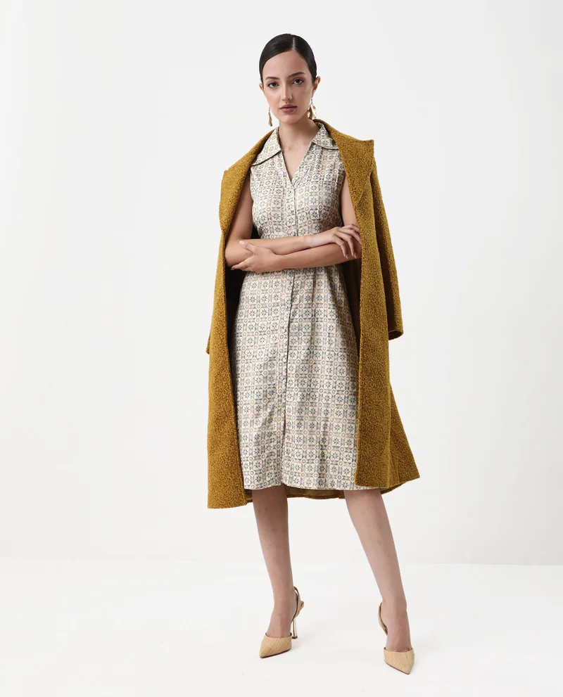 ريريزم Women's Geometric Printed A-Line 100% Linen Dress