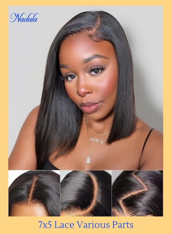 Nadula Yaki Straight Bob Drawstring Wig Human Hair Glueless Pre Cut 7x5 HD Bye Bye Knots Lace Front Wigs Human Hair Pre Plucked Invisible Knots Ready to Go Short Yaki Bob Wigs 150% Density 10inch - Image 3