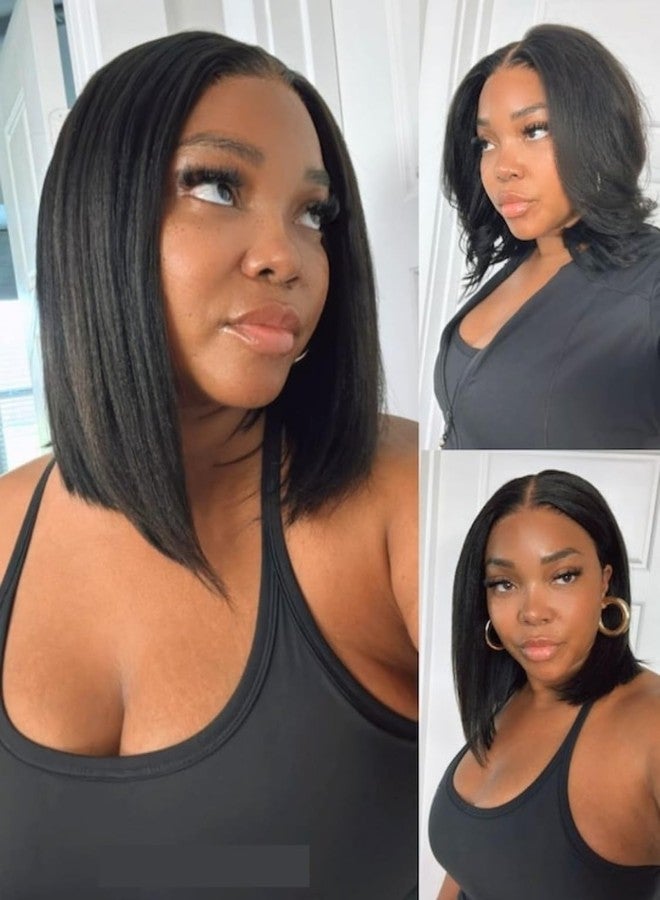 Nadula Yaki Straight Bob Drawstring Wig Human Hair Glueless Pre Cut 7x5 HD Bye Bye Knots Lace Front Wigs Human Hair Pre Plucked Invisible Knots Ready to Go Short Yaki Bob Wigs 150% Density 10inch - Image 2