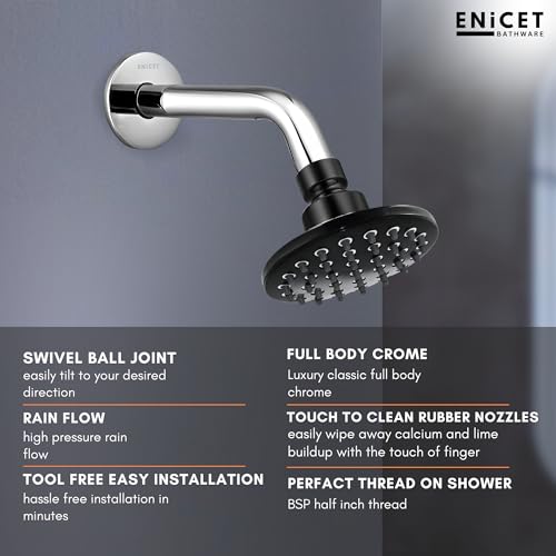 Enicet Brass High Flow Diverter Set With Spout and Shower, Chrome Finish, Single Lever Diverter Set For Bathroom, Bathroom Shower Set, Shower System, Mixer Tap Set (BLACK ROUND SHOWER) - Image 3