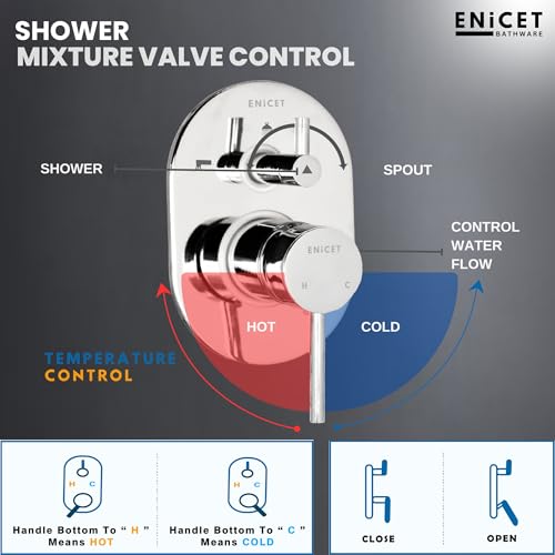 Enicet Brass High Flow Diverter Set With Spout and Shower, Chrome Finish, Single Lever Diverter Set For Bathroom, Bathroom Shower Set, Shower System, Mixer Tap Set (BLACK ROUND SHOWER) - Image 5