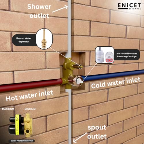 Enicet Brass High Flow Diverter Set With Spout and Shower, Chrome Finish, Single Lever Diverter Set For Bathroom, Bathroom Shower Set, Shower System, Mixer Tap Set (BLACK ROUND SHOWER) - Image 2