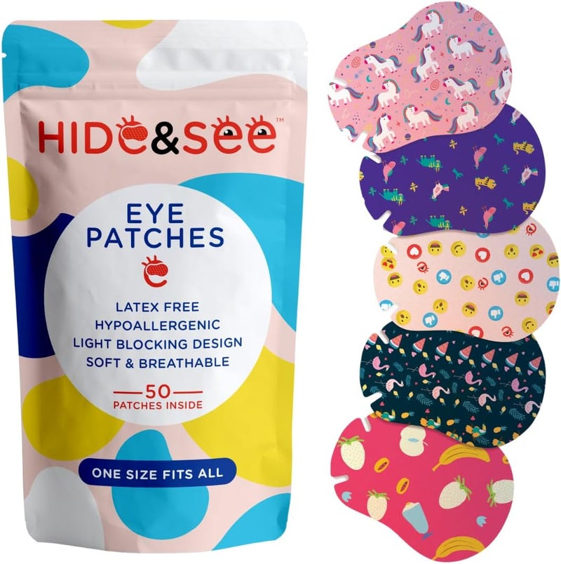 HIDESEE Eye Patches for Kids Skincare - Adhesive Kids Eye Patches for Lazy Eye (Dreamer) - Comfortable, Hypoallergenic Baby Eye Patch for Amblyopia Treatment - Includes Reward Chart (50 Pack) - Image 1