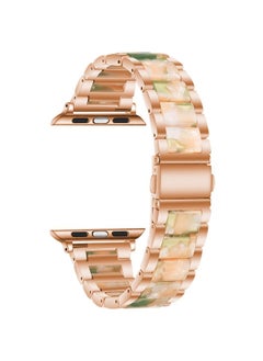 Replacement Strap Metal + Resin Watch Band For Apple Watch Series 9&8&7 41mm / SE 3&SE 2&6&SE&5&4 40mm / 3&2&1 38mm Rose Gold Pink