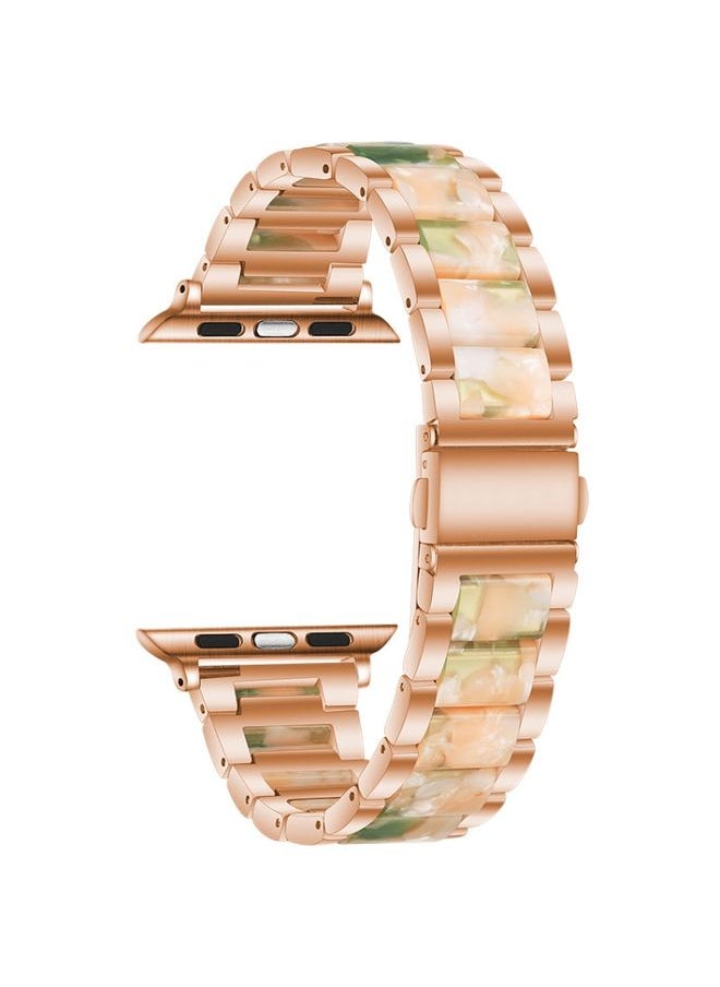 Generic - Replacement Strap Metal + Resin Watch Band For Apple Watch Series 9&8&7 41mm / SE 3&SE 2&6&SE&5&4 40mm / 3&2&1 38mm Rose Gold Pink - Image 1