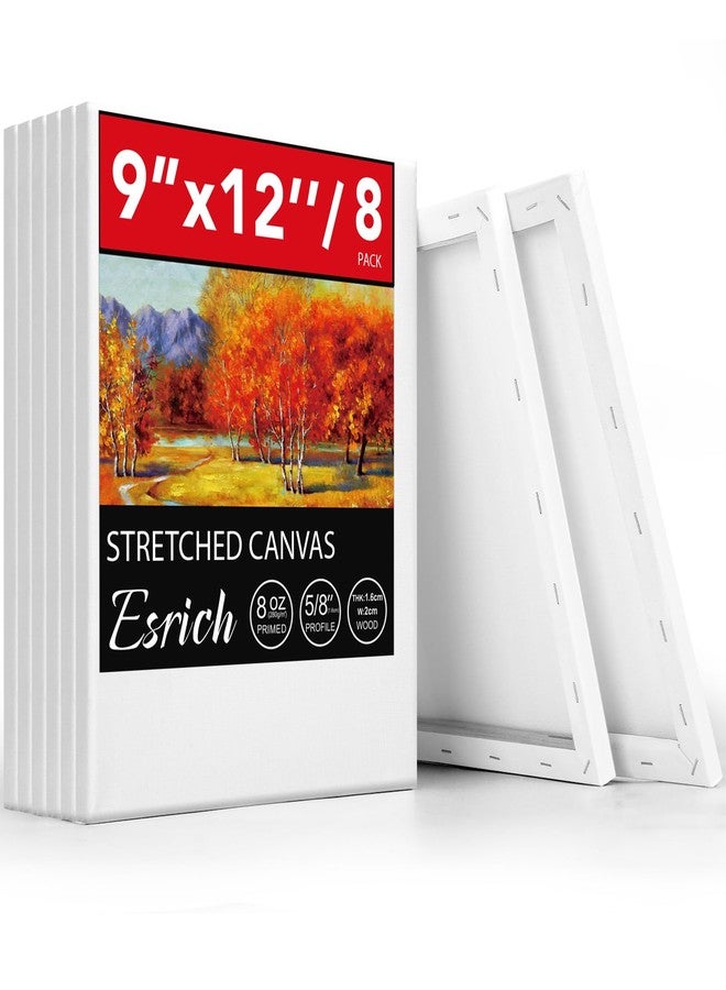 ESRICH Stretched Canvas for Painting, 8 Pack 9x12 Inch Canvas Value Pack,Primed Acid-Free Cotton Blank Canvases, Painting Canvas for Oil & Acrylic Paint. - Image 1