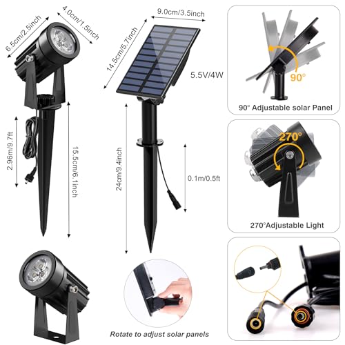 CREPOW Solar Spot Lights Outdoor, Solar Landscape Spotlights IP65 Waterproof 9.8ft Cable,Auto On/Off Outdoor Wall Lights for Garden Yard Driveway Porch Walkway Pool (3000K Warm White) - Image 3