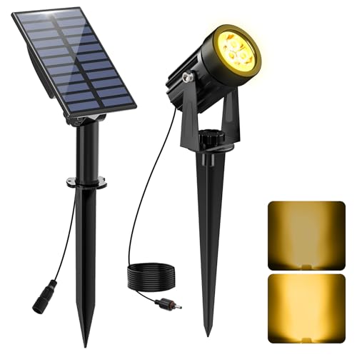 CREPOW Solar Spot Lights Outdoor, Solar Landscape Spotlights IP65 Waterproof 9.8ft Cable,Auto On/Off Outdoor Wall Lights for Garden Yard Driveway Porch Walkway Pool (3000K Warm White) - Image 1