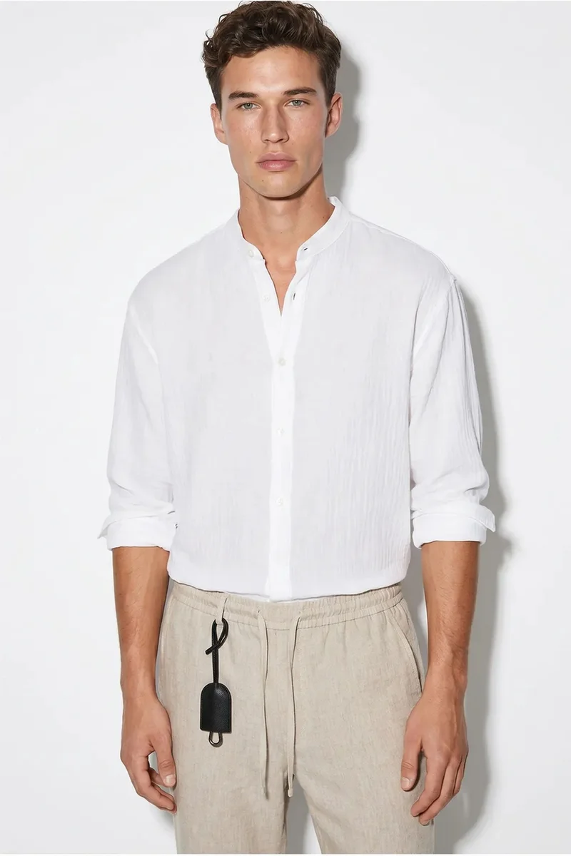 بيانكو لوتشي LUCCI Oversized Mandarin Collar Shirt
