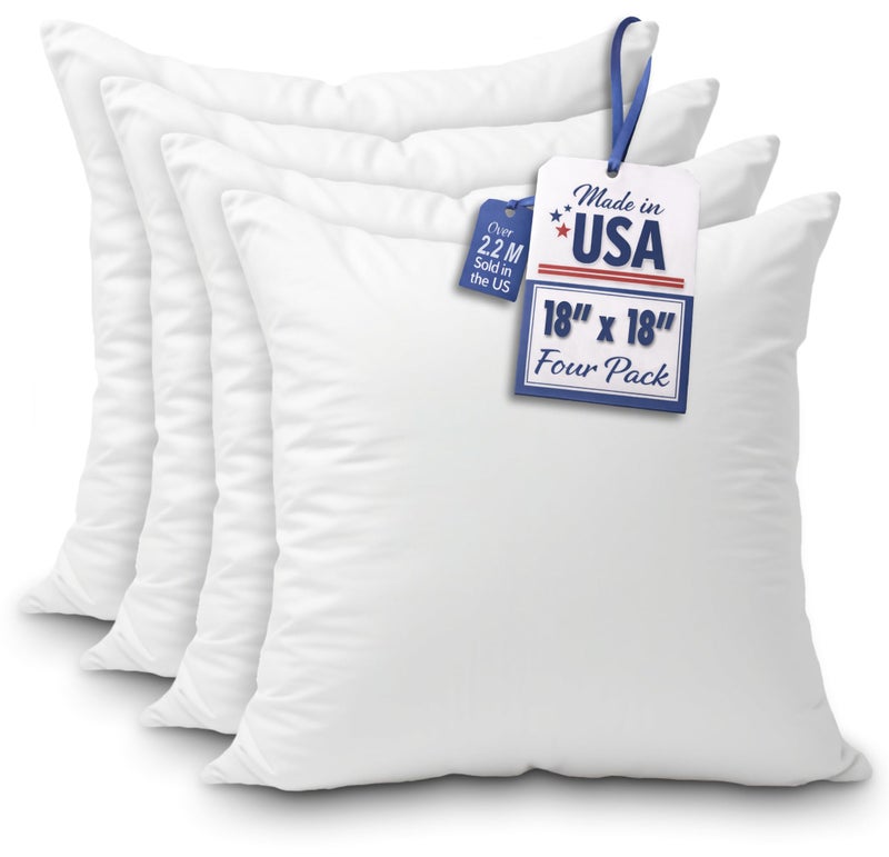 Foamily Throw Pillow Insert 18x18 (Set of 4) Premium Decorative Pillows for Couch, Bed & Living Room, Soft Fluffy Throw Pillows for Couch, Pillow Inserts for Home Decor - Image 1