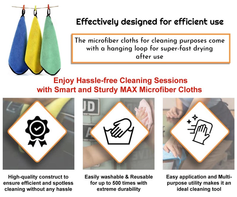 MAX Microfiber Cloth for Car Cleaning (800 GSM, Pack of 5, Size: 30 x 40 cm) Double Sided, High Density, Extra Thick Plush Towel for Car Detailing, Cleaning, Washing and Polishing, Color: Multi-colour - Image 5