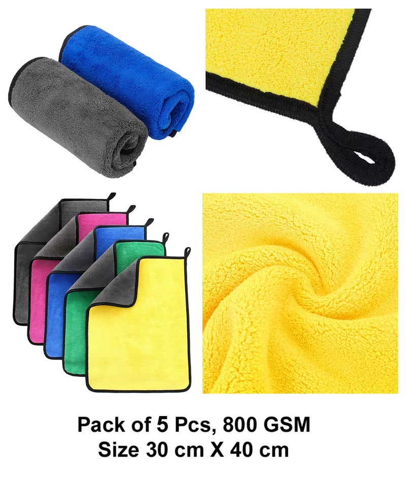 MAX Microfiber Cloth for Car Cleaning (800 GSM, Pack of 5, Size: 30 x 40 cm) Double Sided, High Density, Extra Thick Plush Towel for Car Detailing, Cleaning, Washing and Polishing, Color: Multi-colour - Image 3