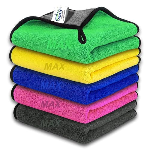 MAX Microfiber Cloth for Car Cleaning (800 GSM, Pack of 5, Size: 30 x 40 cm) Double Sided, High Density, Extra Thick Plush Towel for Car Detailing, Cleaning, Washing and Polishing, Color: Multi-colour - Image 1