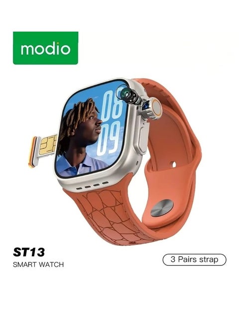 Smart Watch ST-13 with 3 Pairs Straps and Support SIM Card Mobile Built-in Iconic Pop-Up Camera Support Google Play and All Apps with Memory 64GB Multicolour
