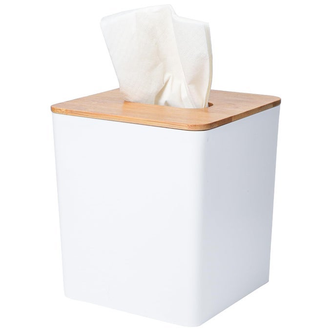 TISSUE BOX COVER SQUARETISSUE BOX HOLDER WITH BAMBOO LIDTISSUE DRYER SHEET HOLDER FOR MODERN FARMHOUSE BOHO DECOR1 PACKWHITE