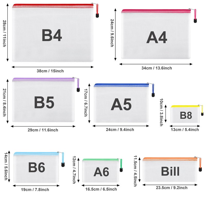 EOOUT 8pcs Mesh Zipper Pouch - 8 Sizes Waterproof Zipper Bags, 8 Colors Waterproof Plastic for Travel Storage, Office Appliances - Image 2
