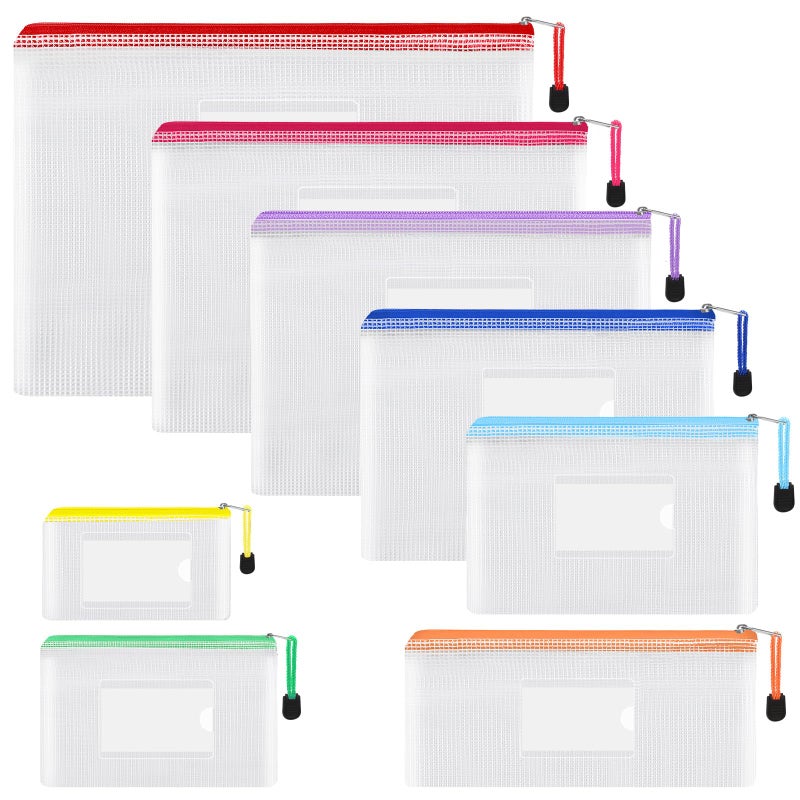 EOOUT 8pcs Mesh Zipper Pouch - 8 Sizes Waterproof Zipper Bags, 8 Colors Waterproof Plastic for Travel Storage, Office Appliances - Image 1