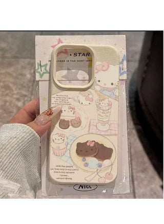 White Litchi Texture Hello Kitty Dining Table Case for iPhone 16 Pro Max