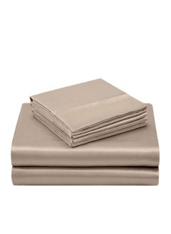 TREELY TREELY 6 Piece Satin Sheets King Size Silky Smooth Taupe Satin Sheet Set with Deep Pocket, Satin Fitted Sheet, Flat Sheet, 4 Satin Pillowcase  - Image 4