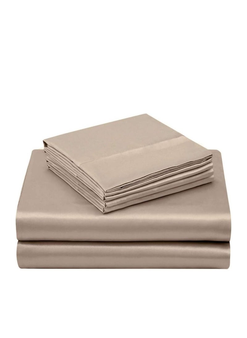 TREELY - TREELY 6 Piece Satin Sheets King Size Silky Smooth Taupe Satin Sheet Set with Deep Pocket, Satin Fitted Sheet, Flat Sheet, 4 Satin Pillowcase - Image 1