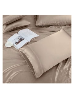 TREELY TREELY 6 Piece Satin Sheets King Size Silky Smooth Taupe Satin Sheet Set with Deep Pocket, Satin Fitted Sheet, Flat Sheet, 4 Satin Pillowcase  - Image 5