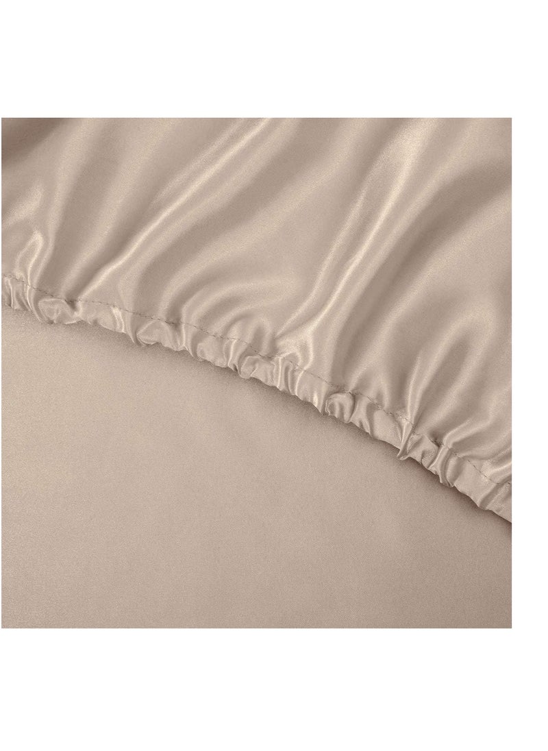 TREELY - TREELY 6 Piece Satin Sheets King Size Silky Smooth Taupe Satin Sheet Set with Deep Pocket, Satin Fitted Sheet, Flat Sheet, 4 Satin Pillowcase - Image 1