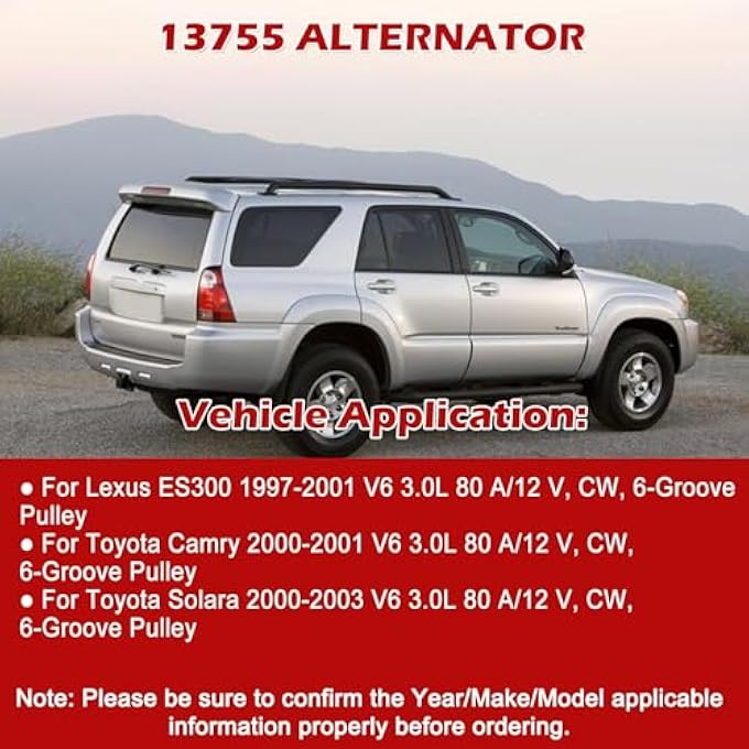 Kessocco 13755 مولد 80A 12V CW بديل لبكرة 6 أخاديد ل ES300 1997-2001 كامري سولارا 2000-2003 V6 3.0L - Image 2