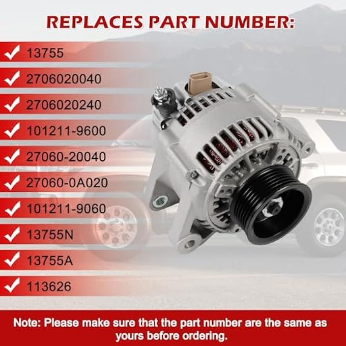 Kessocco 13755 مولد 80A 12V CW بديل لبكرة 6 أخاديد ل ES300 1997-2001 كامري سولارا 2000-2003 V6 3.0L - Image 3