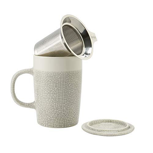 casaWare Crackled Glaze 16-Ounce Mug with Tilt and Drip Tea Infuser (White) - Image 2