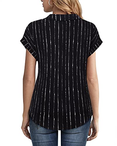 Timeson Womens Blouses for Work Professional,Summer Dress Shirts for Women Office Short Sleeve Ladies Tops and Blouses Business Casual V Neck Chiffon Tunics Loose Fit Formal Clothes Black Stripe XL - Image 4