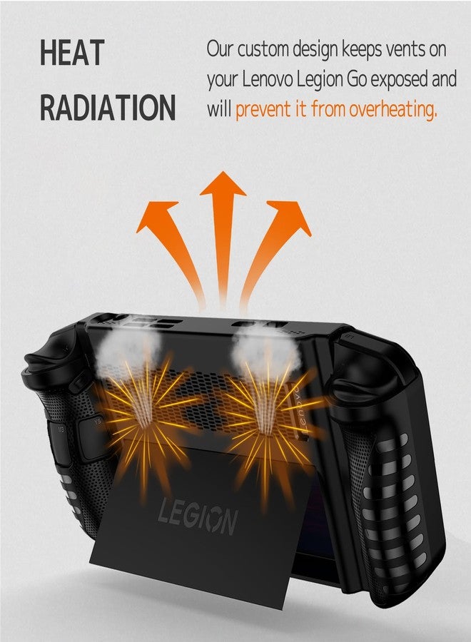 جراب سيليكون من NINKI لجهاز Lenovo Legion Go المحمول مقاس 8.8 بوصة مع حامل - مقاوم للصدمات، ومضاد للخدش، وغطاء حماية كامل مانع للانزلاق (أسود) - Image 4