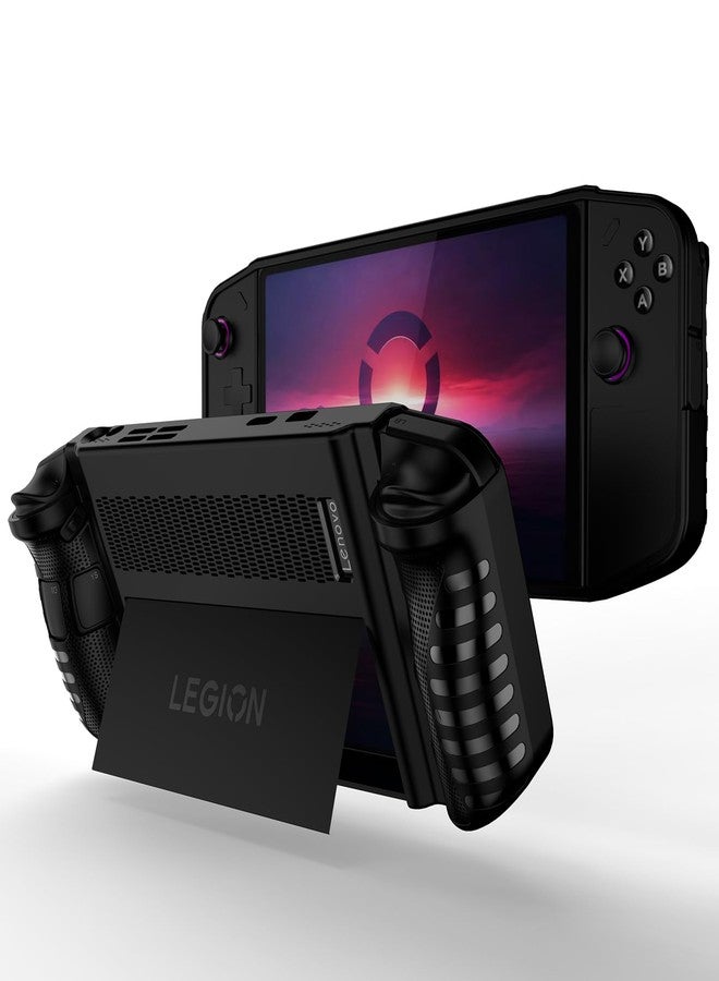جراب سيليكون من NINKI لجهاز Lenovo Legion Go المحمول مقاس 8.8 بوصة مع حامل - مقاوم للصدمات، ومضاد للخدش، وغطاء حماية كامل مانع للانزلاق (أسود) - Image 1