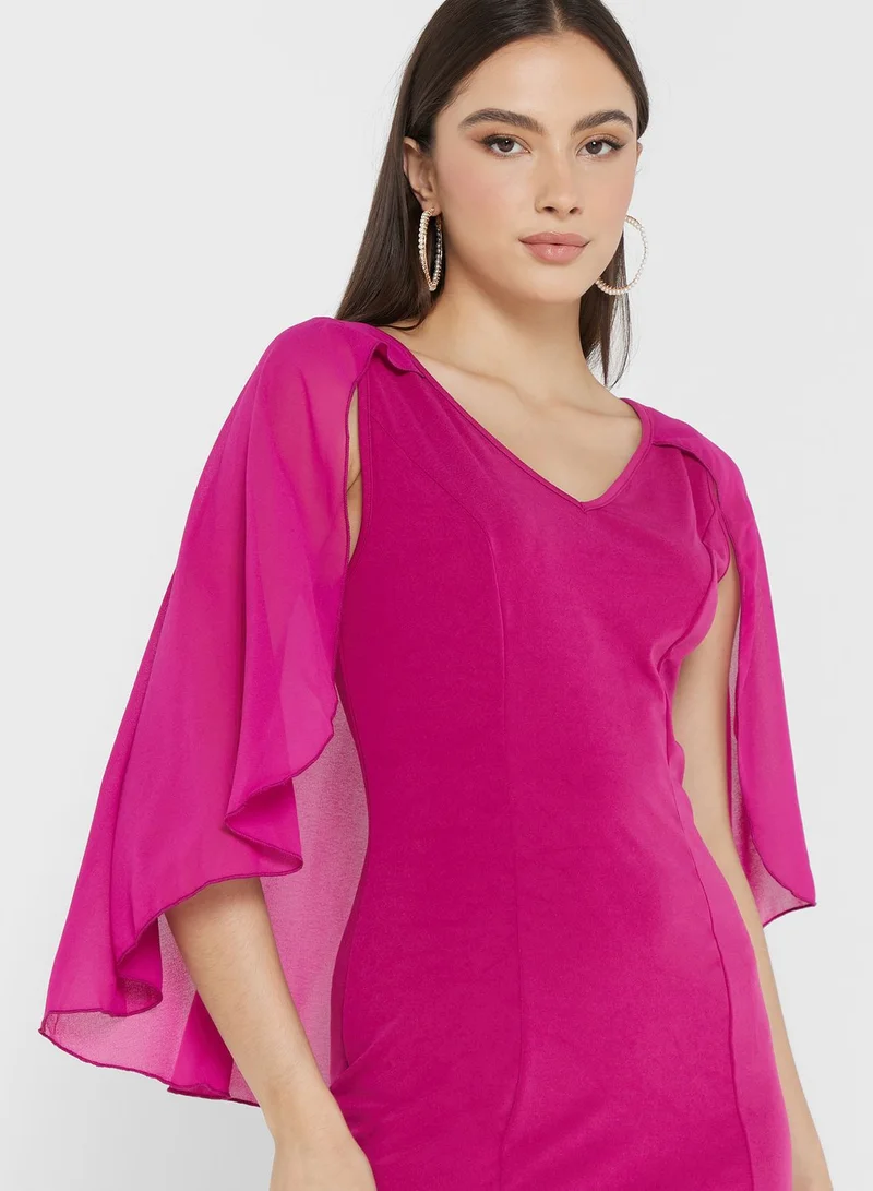 ELLA Cape Style Sleeve Mermaid Cut Dress