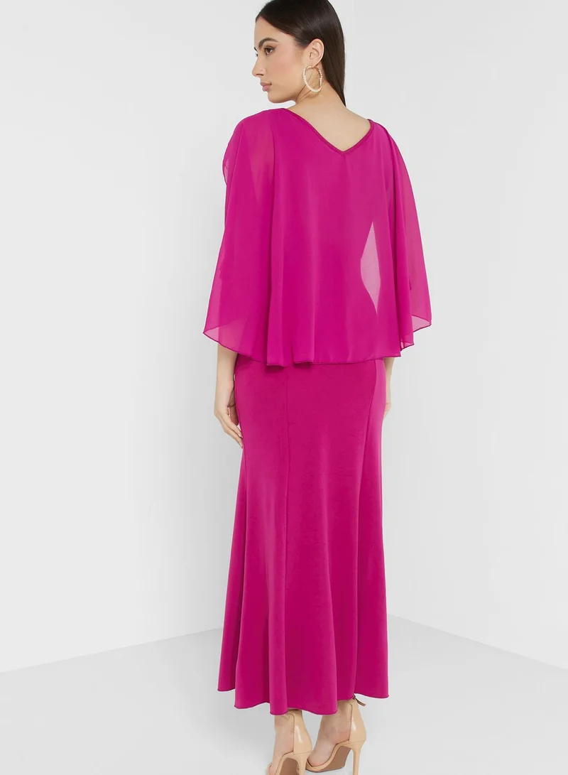 ELLA Cape Style Sleeve Mermaid Cut Dress