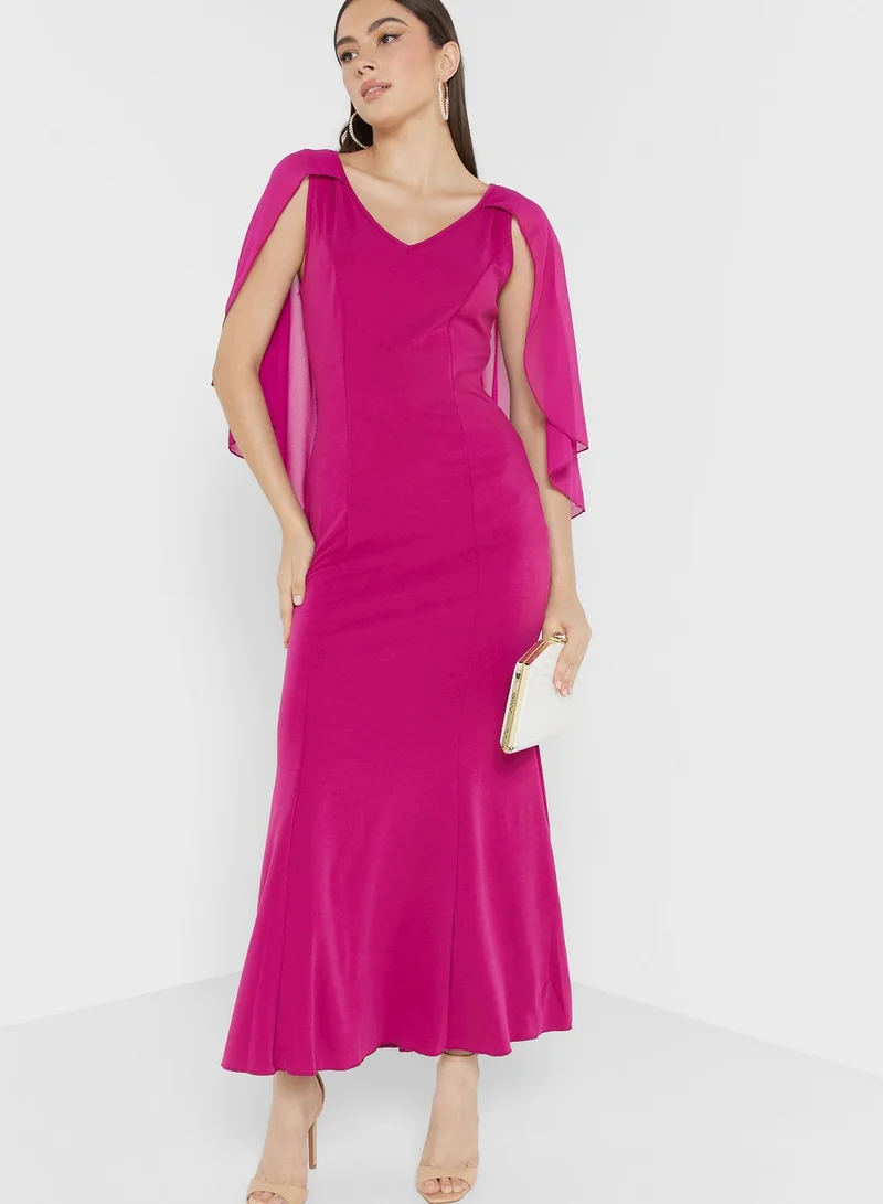 ELLA Cape Style Sleeve Mermaid Cut Dress