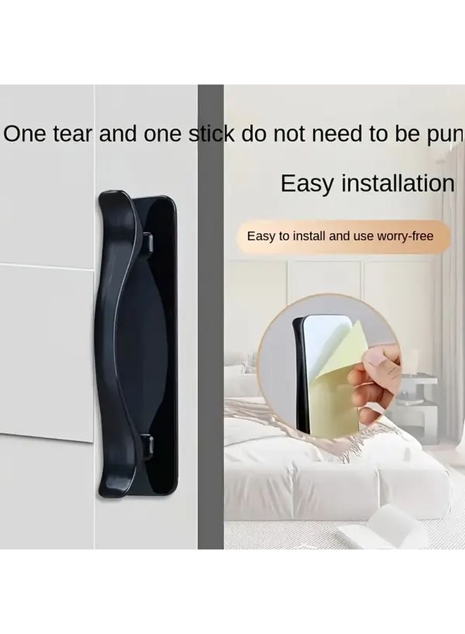 2pcs Classic Black Adhesive No Drill Handles Heavy Duty Sticky Door Clips Damage Free Installation - Image 2
