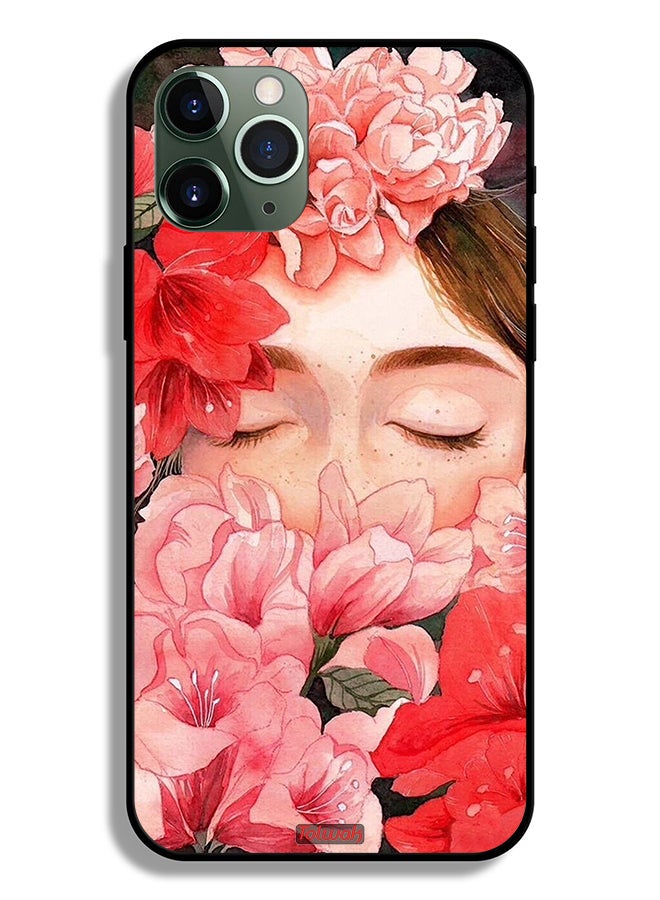 Apple iPhone 11 Pro Max Protective Case Girl Face Hide In Flowers Art
