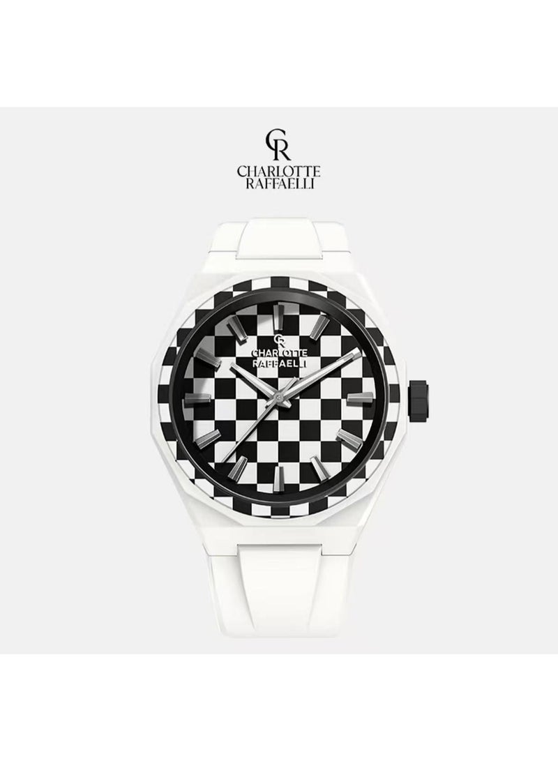 Charlotte Raffaelli Black and White Check Watch - Men's Fashionable, Individualistic, Small-Sized, Limited-Edition, Trendy Model