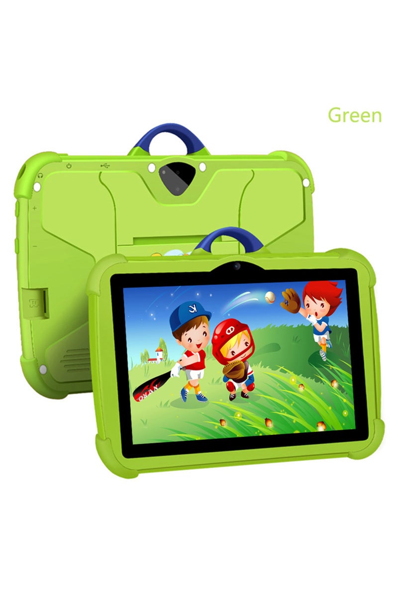 جهاز لوحي للأطفال، إصدار قياسي، أخضر، بنمط كرتوني جديد، شاشة 7 بوصة، معالج رباعي النواة، ذاكرة وصول عشوائي 4 جيجابايت، ذاكرة تخزين داخلية 64 جيجابايت، نظام تشغيل أندرويد ليجا