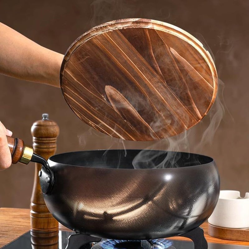 Big Belly Iron Wok 26.5cm, Hand Forged Uncoated Frying Pan for Gas and Induction Cooktops, Non-Stick Skillet Black(24cm pot+glass lid) - Image 3